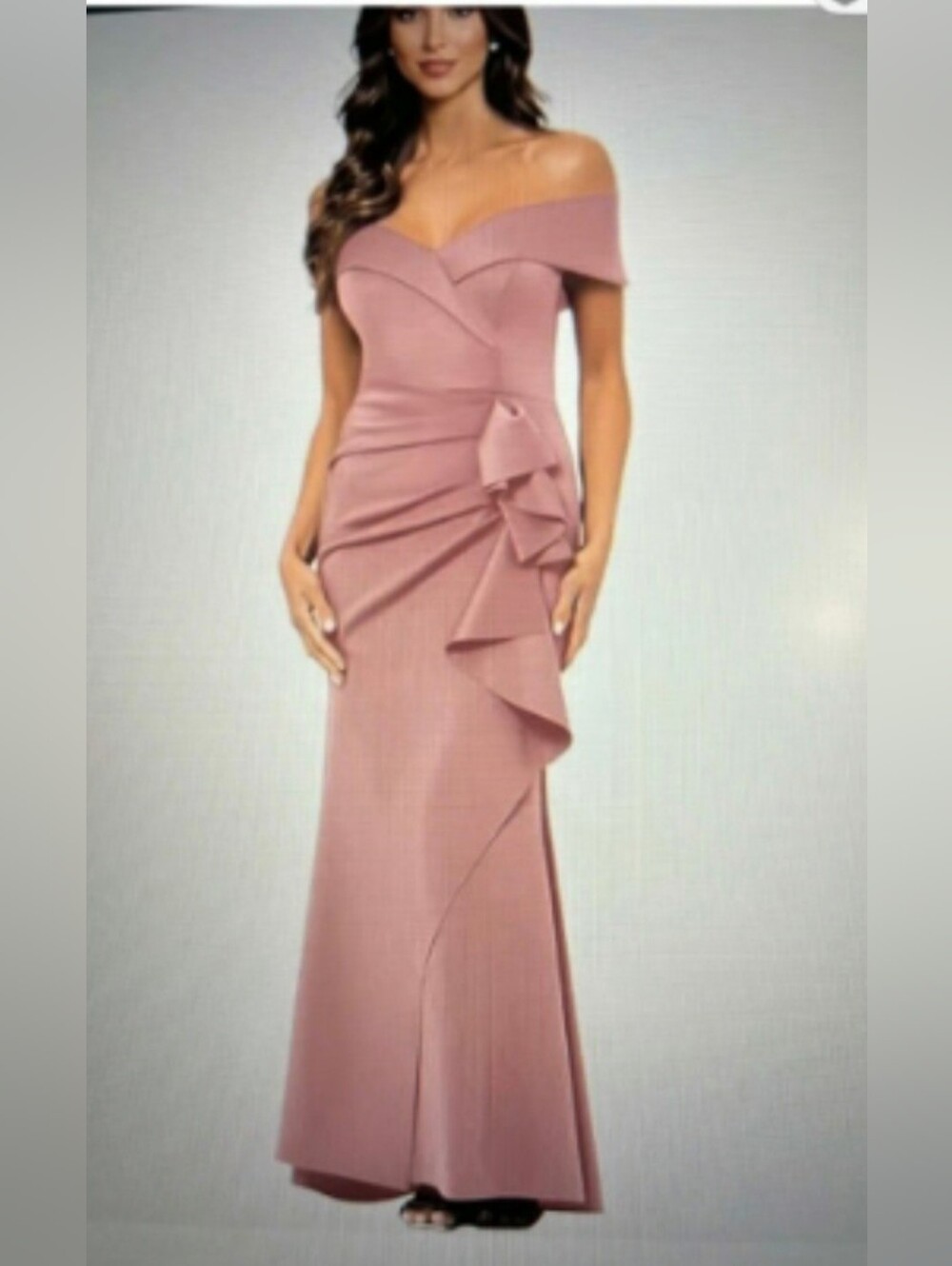 Xscape Stretch Off-the-Shoulder Short Sleeve Mermaid Ruffle Gown Woman's Sz 10